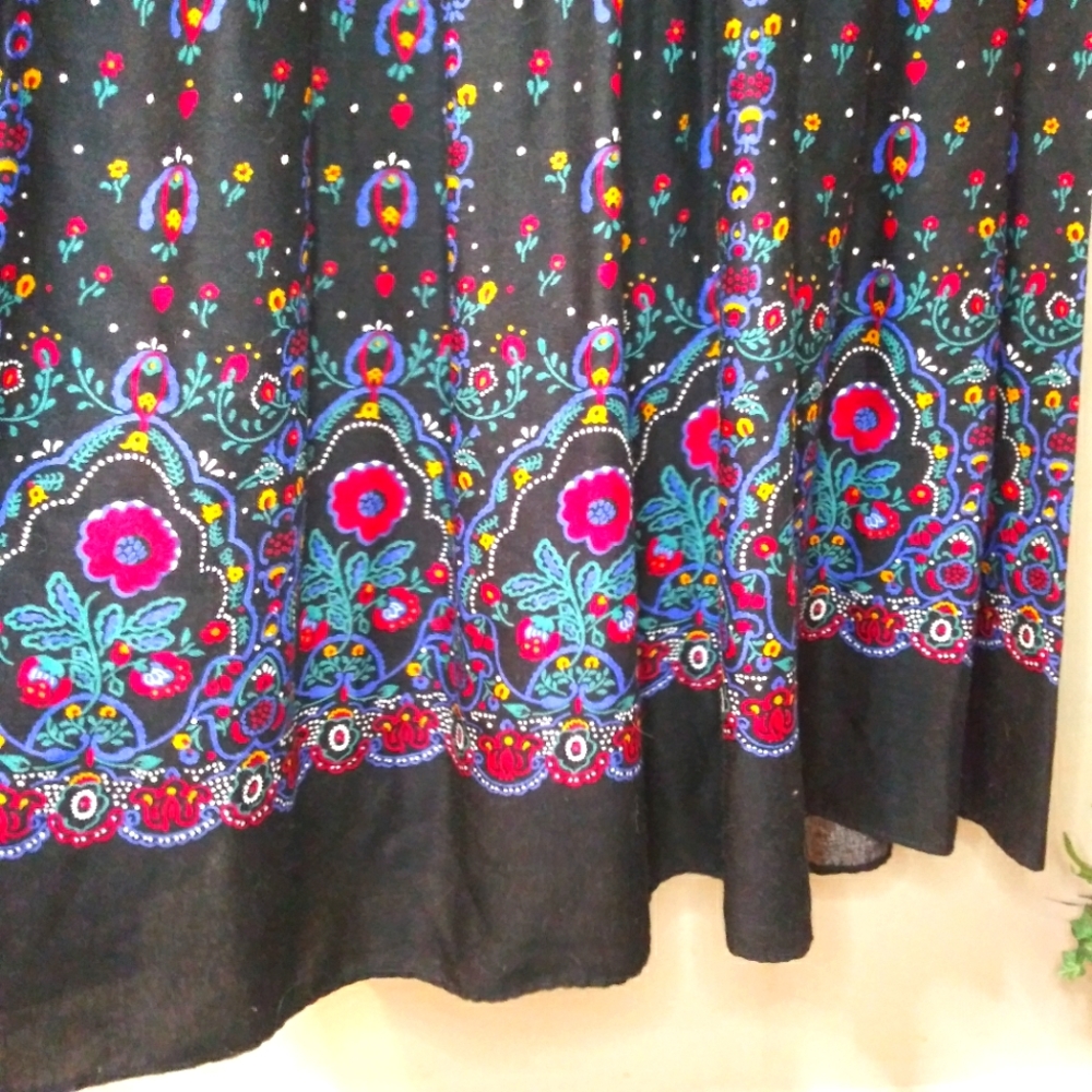 Gunne Sax Rare Vintage Cottageore Style Lace Collared Black Floral Midi Dress - Picture 6 of 14